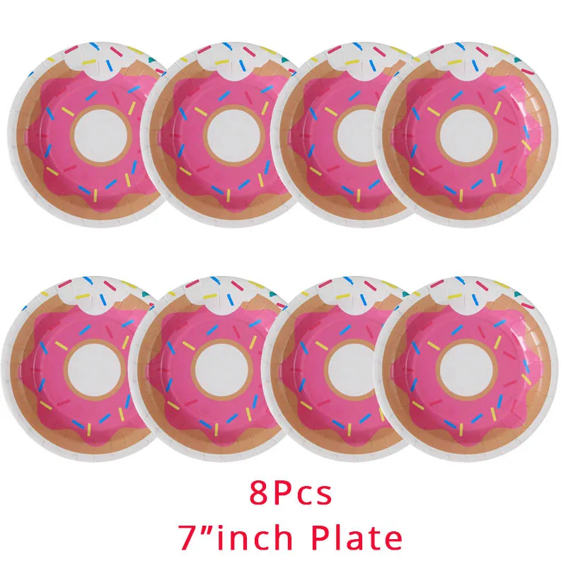 Donut Party Donut Wall Wedding Party Decoration Disposable Tableware Set Ice Cream Party Balloons Kids 1st Birthday Decorations - Цвет: 8pcs 7inch plates