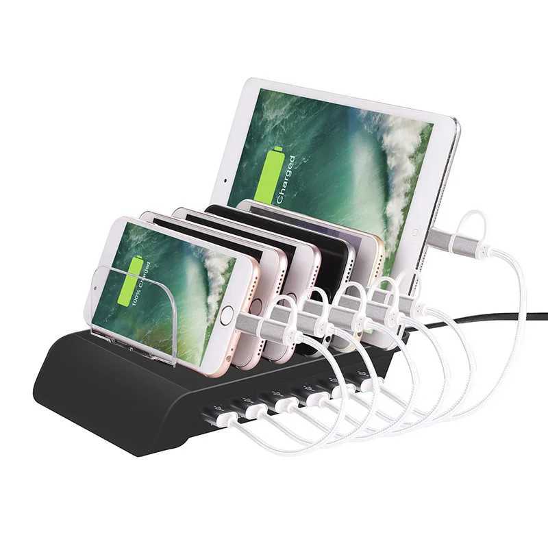 

6-Ports Desktop Charging Station 2.4A/1A Multi Quick USB Charger Dock Station With Stand Power Adapter For iPhone 8 iPad Android