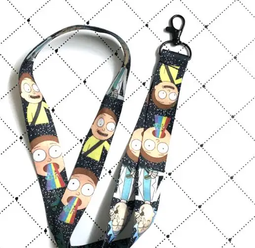 

1pcs rainbow Cartoon black anime Rick and Morty Key Lanyard Badge ID Cards Holders Neck Straps with Keyring Gifts Party Favors