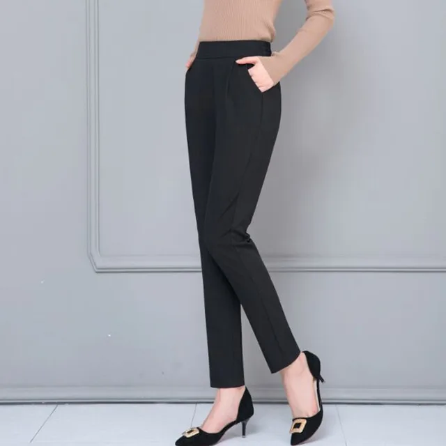 2019 Spring Summer New Ladies Korean OL Black Harem Pants Breathable Thin Casual Pencil Pants Simple Trousers For Women