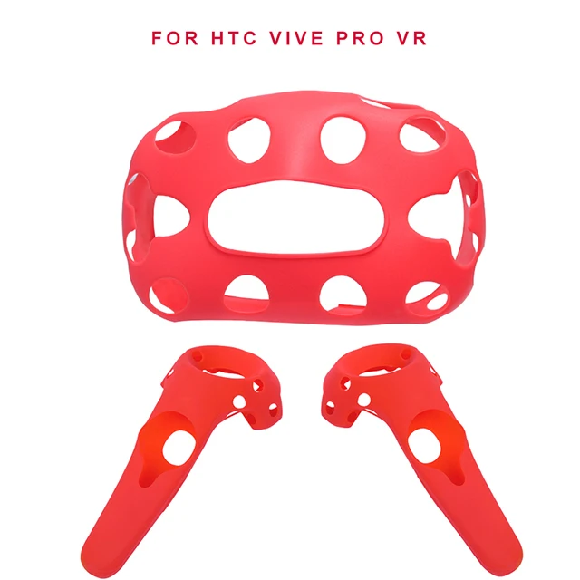 Для htc Vive Pro VR гарнитура виртуальной реальности силиконовая резина для htc Vive Pro протектор шлем контроллер ручка чехол Противоскользящий - Цвет: Red Set Case