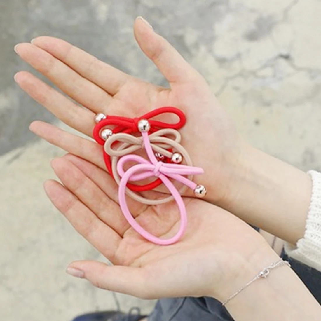5pcs New Women Elastic Hair Band Colorful Hair Tie Rope Bow Ring Rubber Ponytail Holder For Girls Accessories