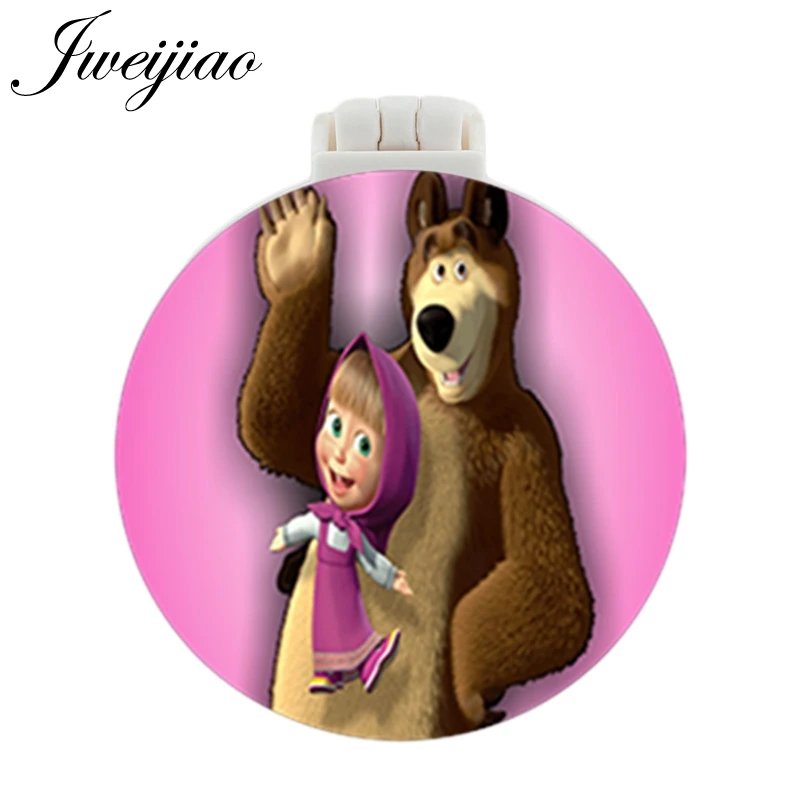 JWEIJIAO медведь и девочка мультфильм карманное зеркало с массажной расческой детский складной компактный портативный многофункциональный зеркала - Цвет: MS56