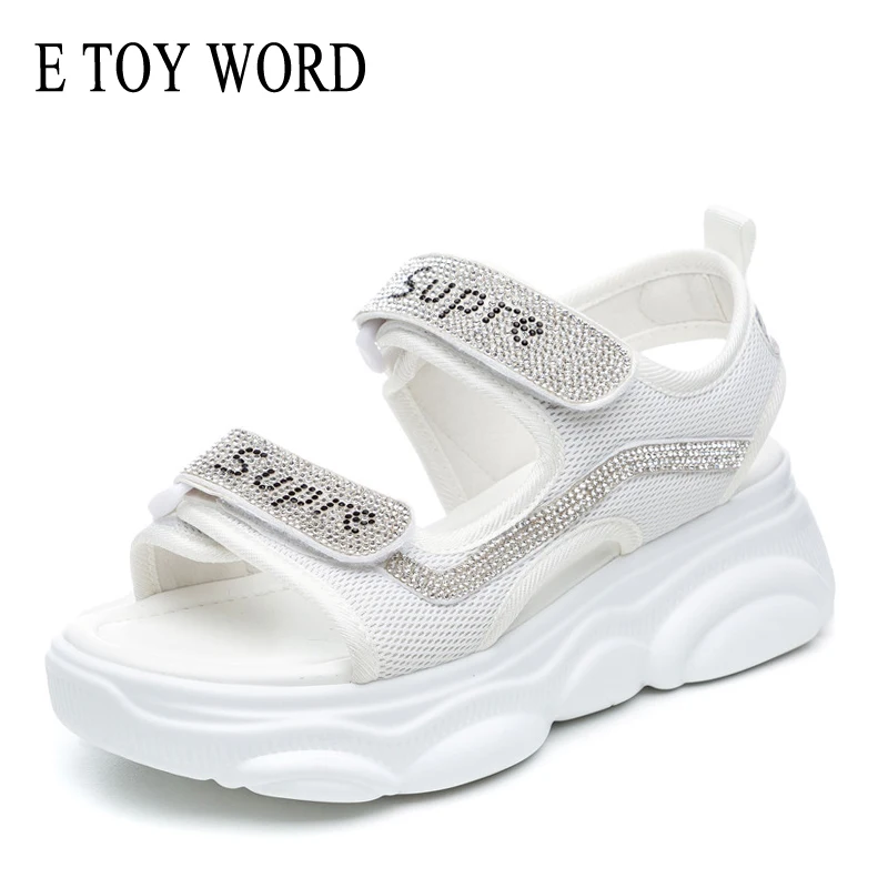

E TOY WORD Sports sandals female summer new fashion rhinestone platform shoes hook loop mesh breathable casual beach shoes women
