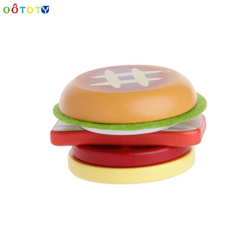 Детская ролевая игра Кухня фрукты Еда деревянная игрушка резка двух до шести лет модный детский набор подарки-TwFi - Цвет: Hamburger