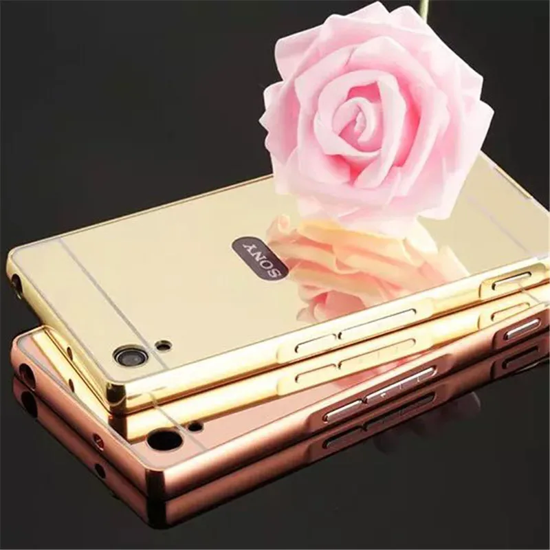

For Sony XA 5.0" Golden Plating Aluminum Frame + Mirror Acrylic Back Cover Phone Protective Case For Sony Xperia XA Dual F3112
