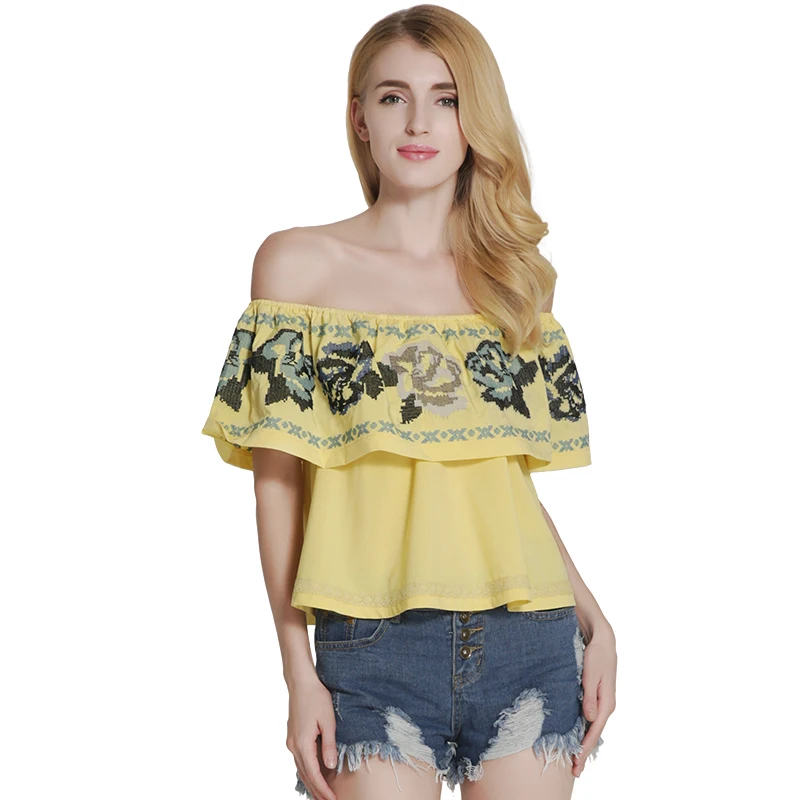 Off Shoulder Crop Top Women Ruffle Slash Neck Tshirt Floral Print Tees New 2017 Spring Cute T-shirt Ladies Sexy T Shirt XXL Pink