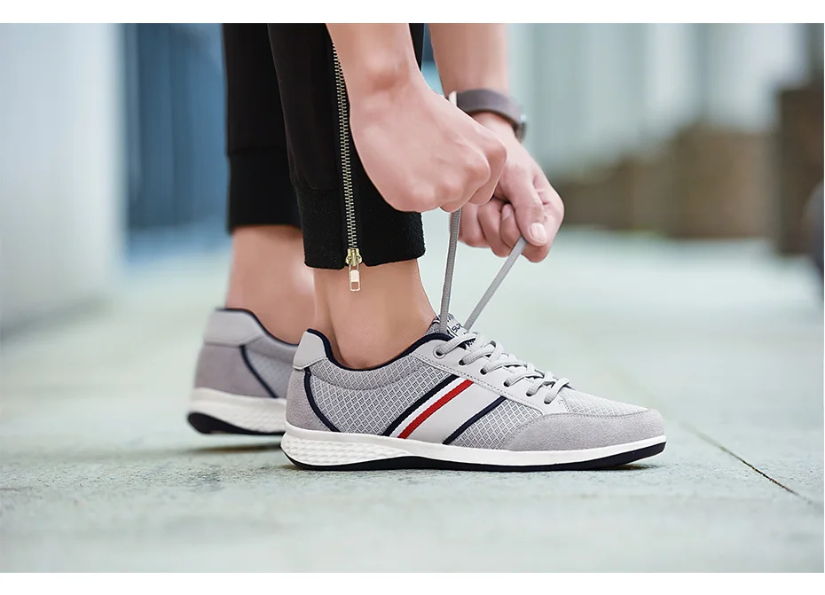 SUROM Summer Men's Shoes Breathable Leather Mesh Casual Shoes Men Luxury Brand Fashion Footwear Male Krasovki 31