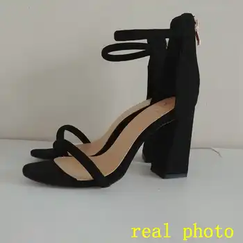 REAVECAT peep toe Block square high heels Sandals Faux suede Zipper Ankle strap cover heel Dress Black Orange tacones mujer