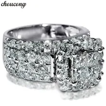 Choucong, Винтажное кольцо, 925 пробы, серебряное, квадратное, AAAAA, cz, для помолвки, обручальное кольцо, кольца для женщин, свадебные украшения