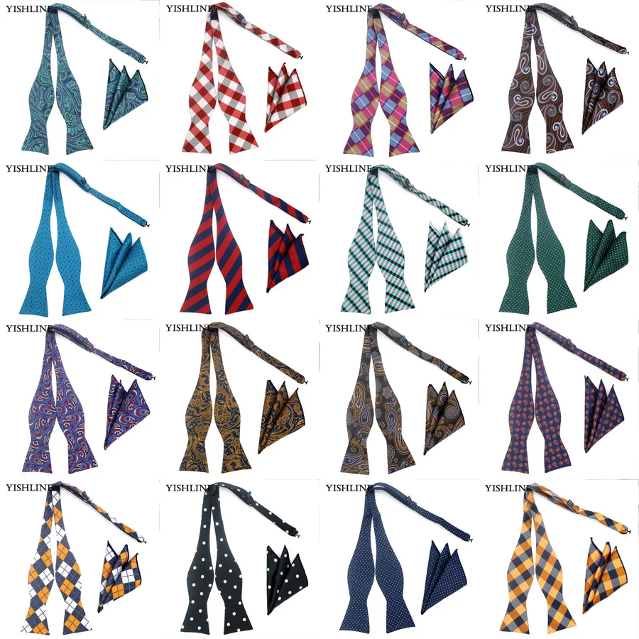 

GHL 1-20C 100% Silk Self Tied Bow Tie Set Adjustable Bowtie Handkerchief Sets Paisley Hanky Butterfly Wedding Party