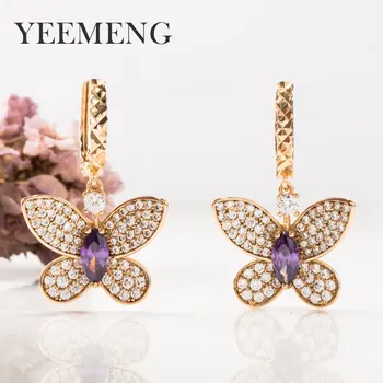 

YEEMENG New 585 Rose Gold Drop Earrings Natural Zircon Big Butterfly For Women Dangle Earrings Wedding Party Unique Jewelry