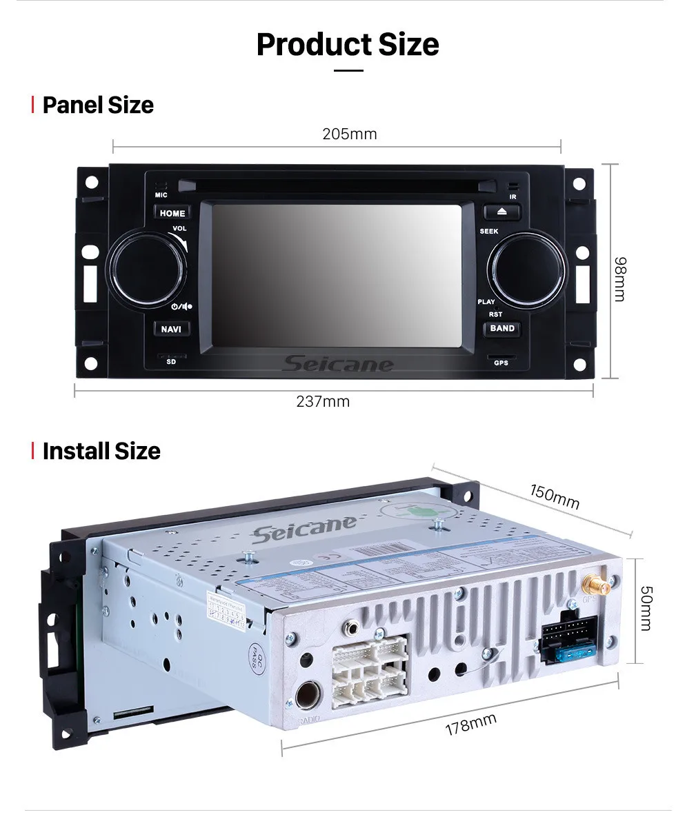 Seicane Android 300 автомобильный Радио dvd-плеер Мультимедиа gps для Jeep Commander Compass Dodge ram Chrysler Wrangler Grand Cherokee