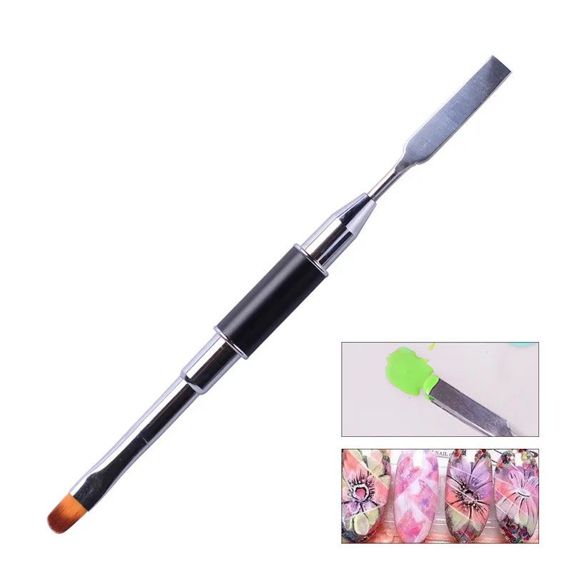 

1PCS Dual-ended Builder UV & Poly Gel Nail Brush Nylon Hair Flat Pusher For Nail Tips Extension Gel Tips Building Carving Pen