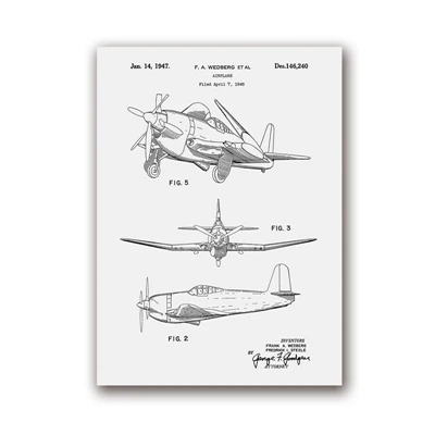 Самолет запатентованный рисунок самолет произведение искусства авиация настенные художественные Плакаты Декор комнаты винтажный чертеж Холст Картина Подарок Идея - Цвет: PH3655
