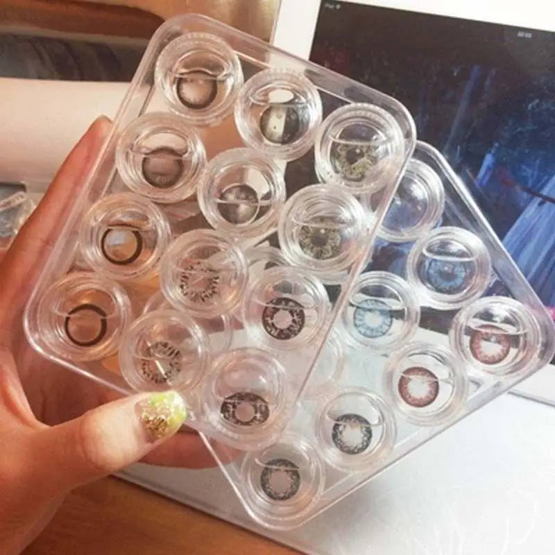 

No lenses!!! 12 grids Contact Lens Box Holder Portable Small Lovely Clear Eyewear Bag Container Contact Lenses Soak Storage Case
