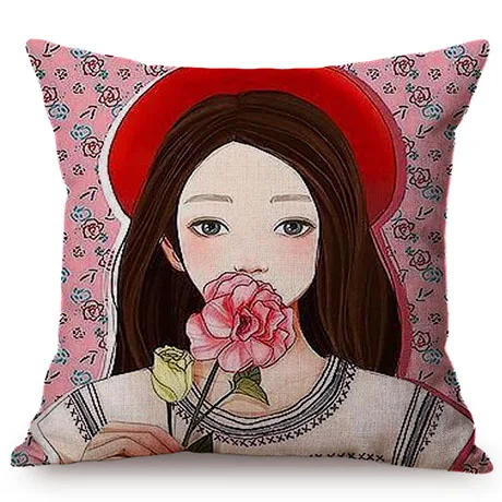 Nordic Beautiful Girl Cute Self-Portrait Sofa Decorative Cushion Cover Flower Butterfly Room Small Fresh Decor Throw Pillow Case K89-3
