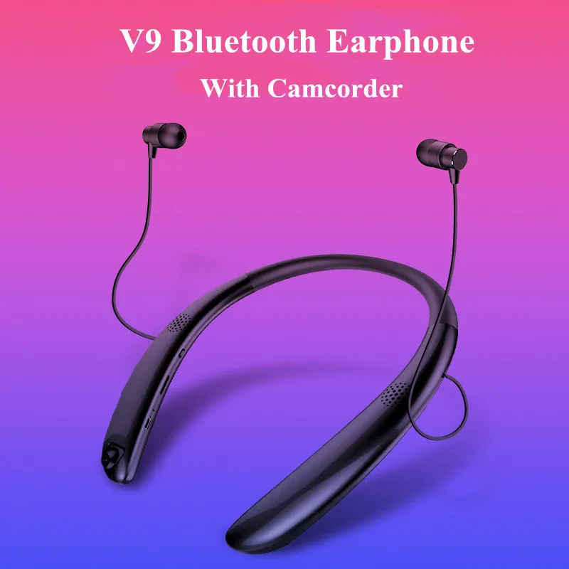 

V9 Wireless Bluetooth 4.1 Headphone Mini Camera Neckband Stereo Earphone with Camcorder Sports Recorder Bluetooth Headset