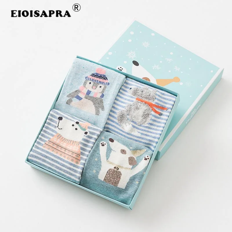 

[EIOISAPRA]Lovely Kawaii Cartoon Rabbit Animal 4 Pair 2 Colours Fashion Socks For Woman 2018 Japanese Harajuku