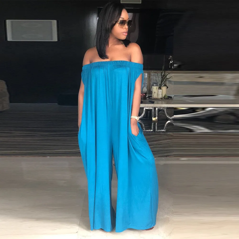 Women Plus Size Off Shoulder Jumpsuit Strapless Casual Romper Solid Sexy Wide Leg Pants Loose Jumpsuit Overalls Women Plus Size Off Shoulder Jumpsuit Strapless Casual Romper Solid Sexy Wide Leg Pants Loose Jumpsuit Overalls
