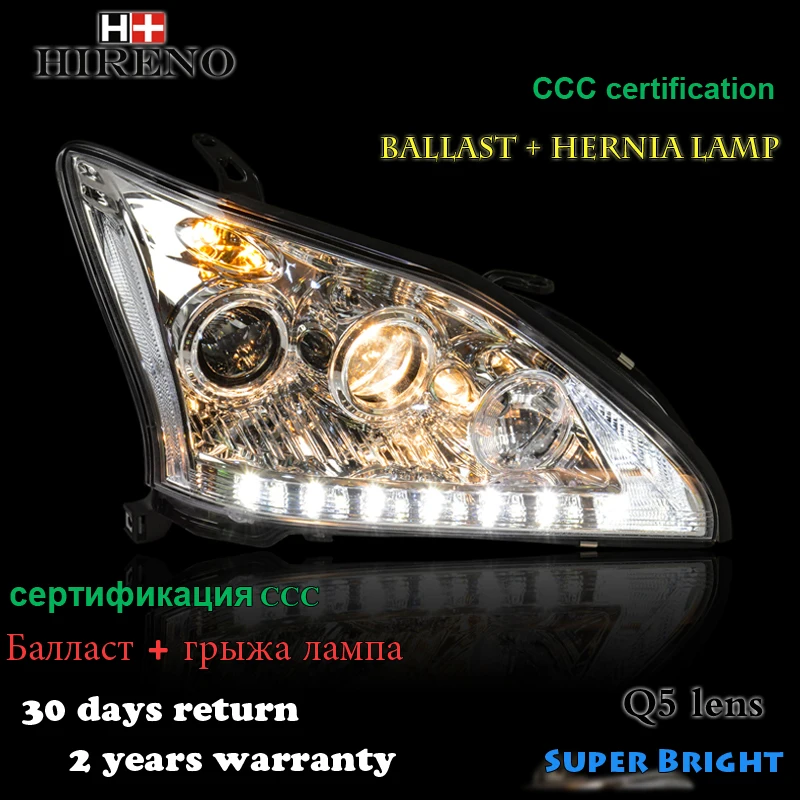 Hireno Headlamp for 2004 2009 Lexus RX350 Headlight Assembly LED DRL
