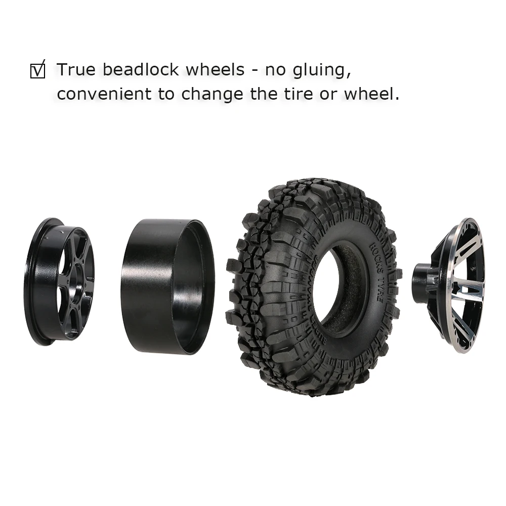 4pcs AX-4020F 1.9 inch 110mm Rock Crawler Tire Wheel with Solid Beadlock Wheel Rim for 110 Traxxas AXIAL RC4WD TF2 RC Car (1)