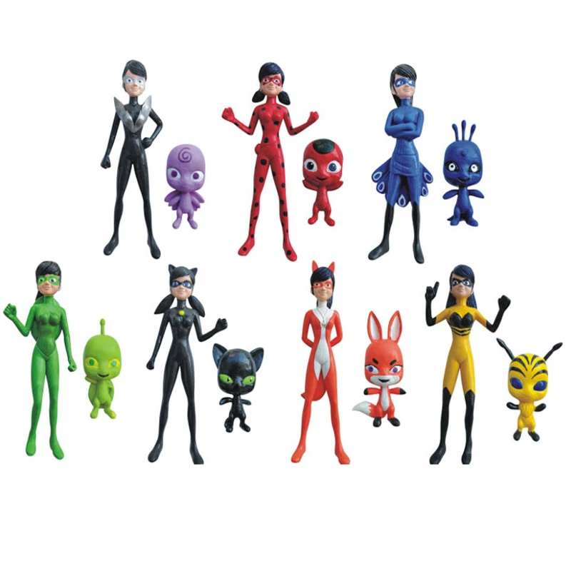 

14pcs/set Ladybug Girls Anime Figure Doll PVC Lady Bug Lady Ladybug Cartoon Figma Toys for Kids