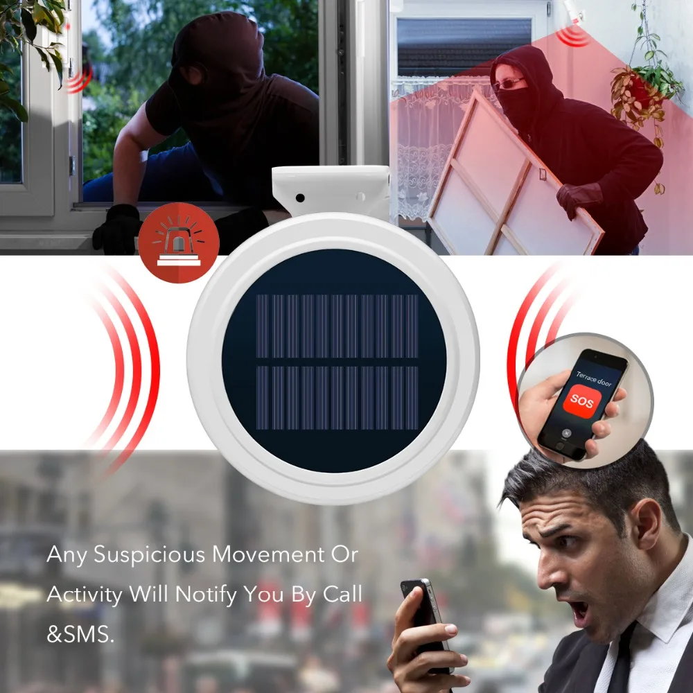 Беспроводная GSM сигнализация, система безопасности дома, солнечная энергия, домашняя сигнализация с тревожной кнопкой SOS, датчик движения