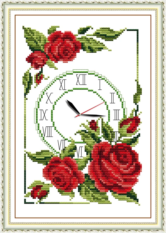 garland of roses clock cross stitch kit 14ct 11ct count print canvas wall clock stitches