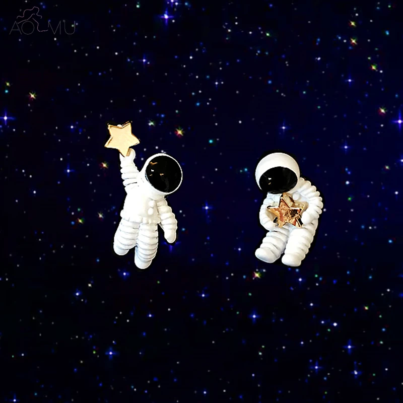 AOMU Япония Корея уникальный милый дизайн звездное небо Космическая Звезда Асимметричный астронавт маленькие серьги-гвоздики для женщин подарок для девочек