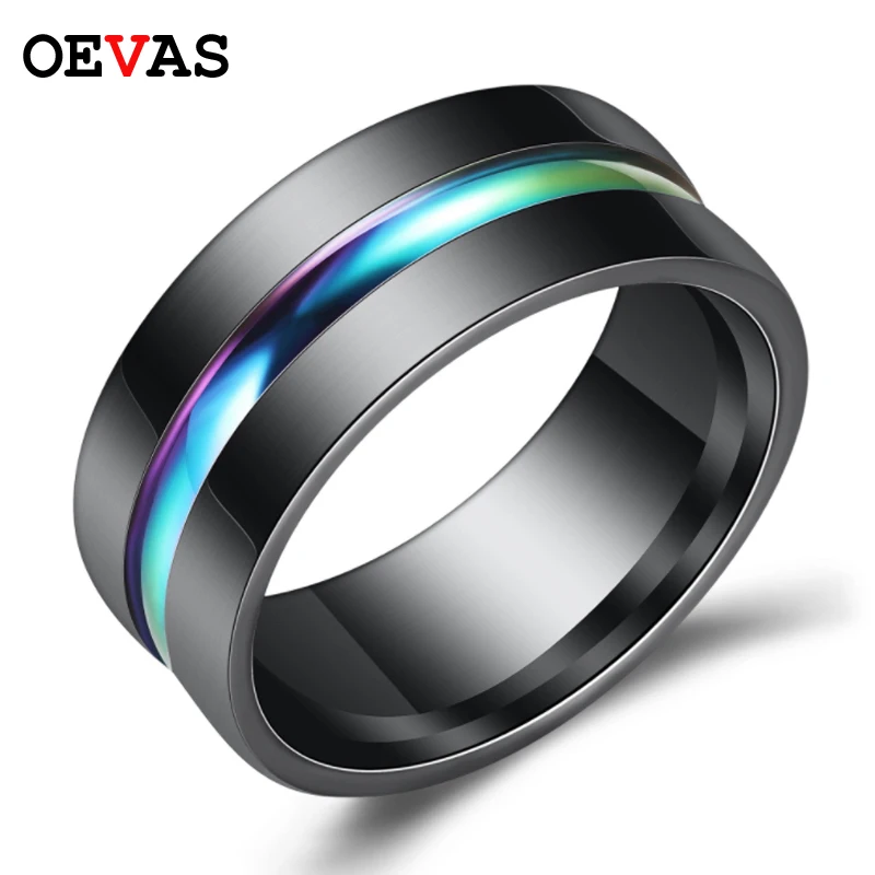 

8mm Casual Black Men Ring Blue Line Stainless Steel Jewelry Male Wedding rings Comfort Wear Gentlemen Bajue size 6-12 Bijoux