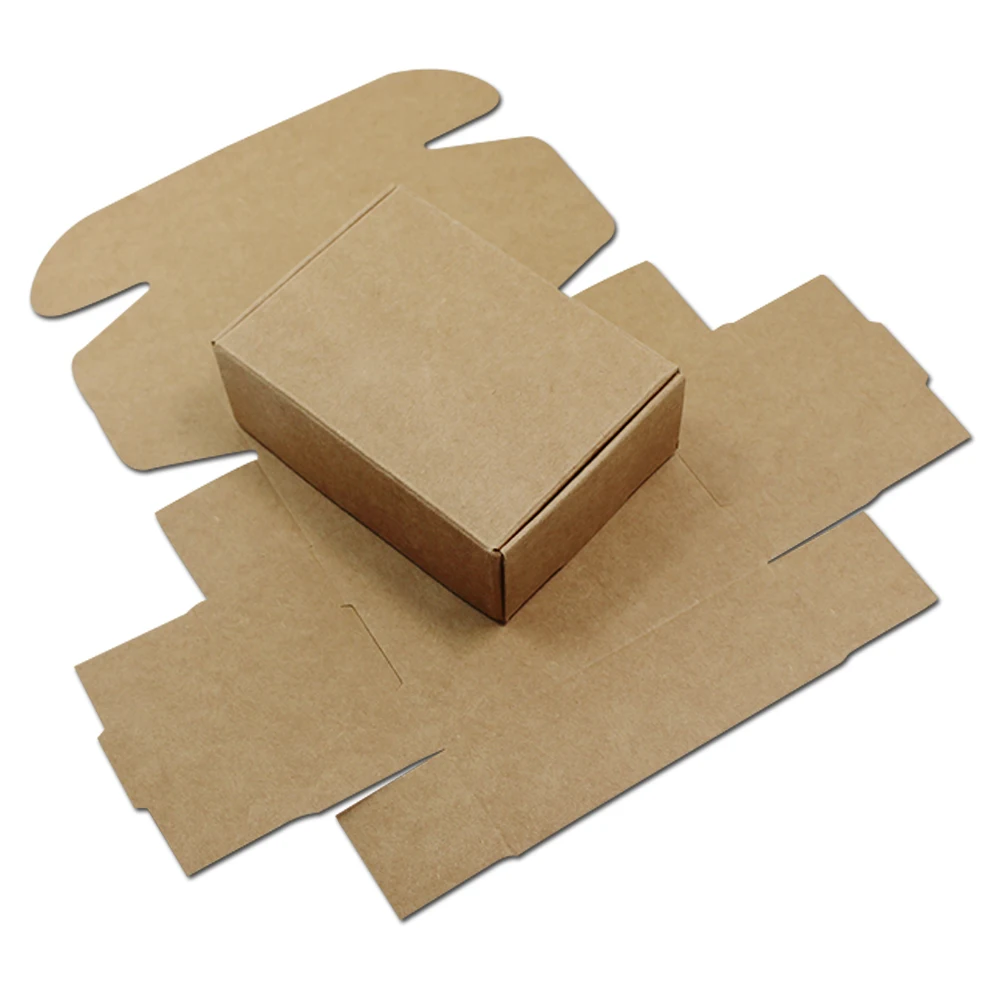 100pcs/ Lot Multi-sizes Kraft Paper Boxes Brown DIY Gift Package Box Foldable Papercard Boxes For Christmas Wedding Decoration