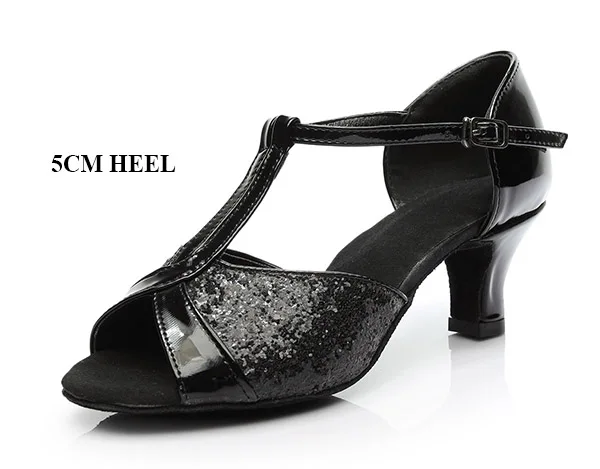 Женская обувь для профессиональных танцев с мягкой подошвой; Обувь для бальных танцев; женская обувь для латинских танцев на каблуке 5 см/7 см; бальные туфли для танго и сальсы - Цвет: 5cm heel black