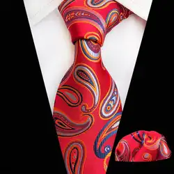 SKng Новый Пейсли красные, синие шелковый галстук жаккард проверяет галстук Gravata набор носовых платков платок Для мужчин галстук костюм