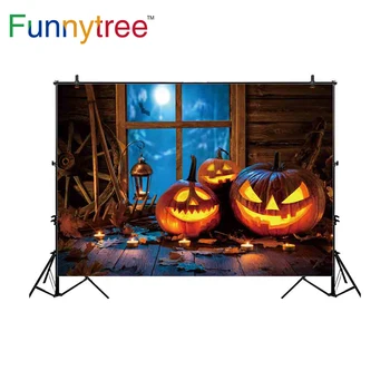 

Funnytree backdrops for photography studio Halloween warehouse window pumpkins candle children professional background photocall