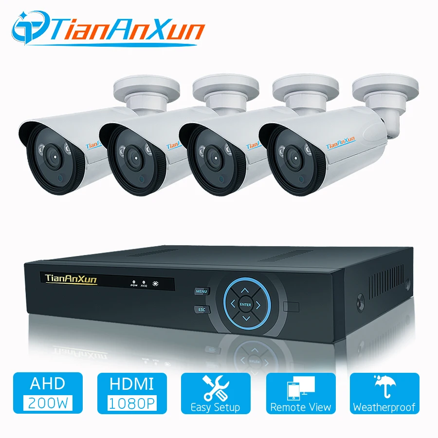 TIANANXUN система безопасности AHD 8CH видеонаблюдения 4 шт. 1080P камера 2.0MP Камера