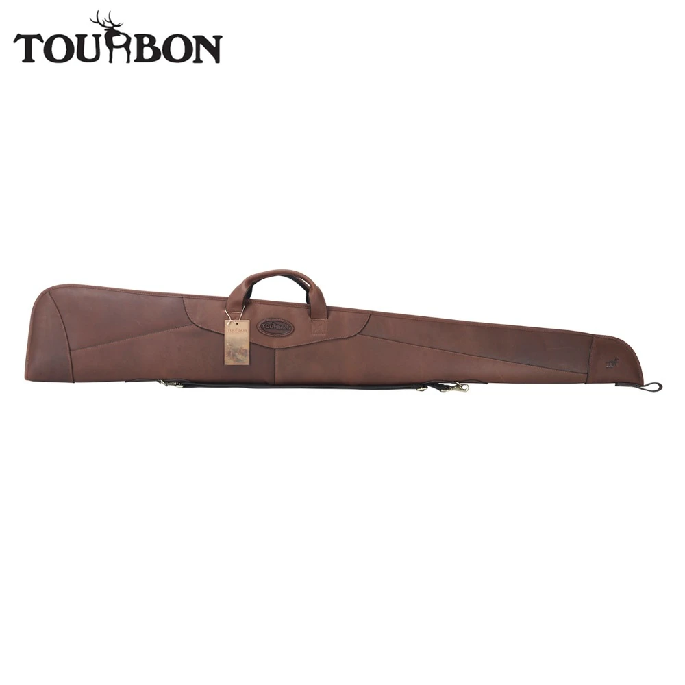 Tourbon Hunting Gun Case Genuine Leather Shotgun Slip Storage Fleece Padded Protection Carrier Shooting Gun Accessorries 137CM tourbon tactical universal gun case hunting gun storage rifle shotgun carrier with lock gun accessories