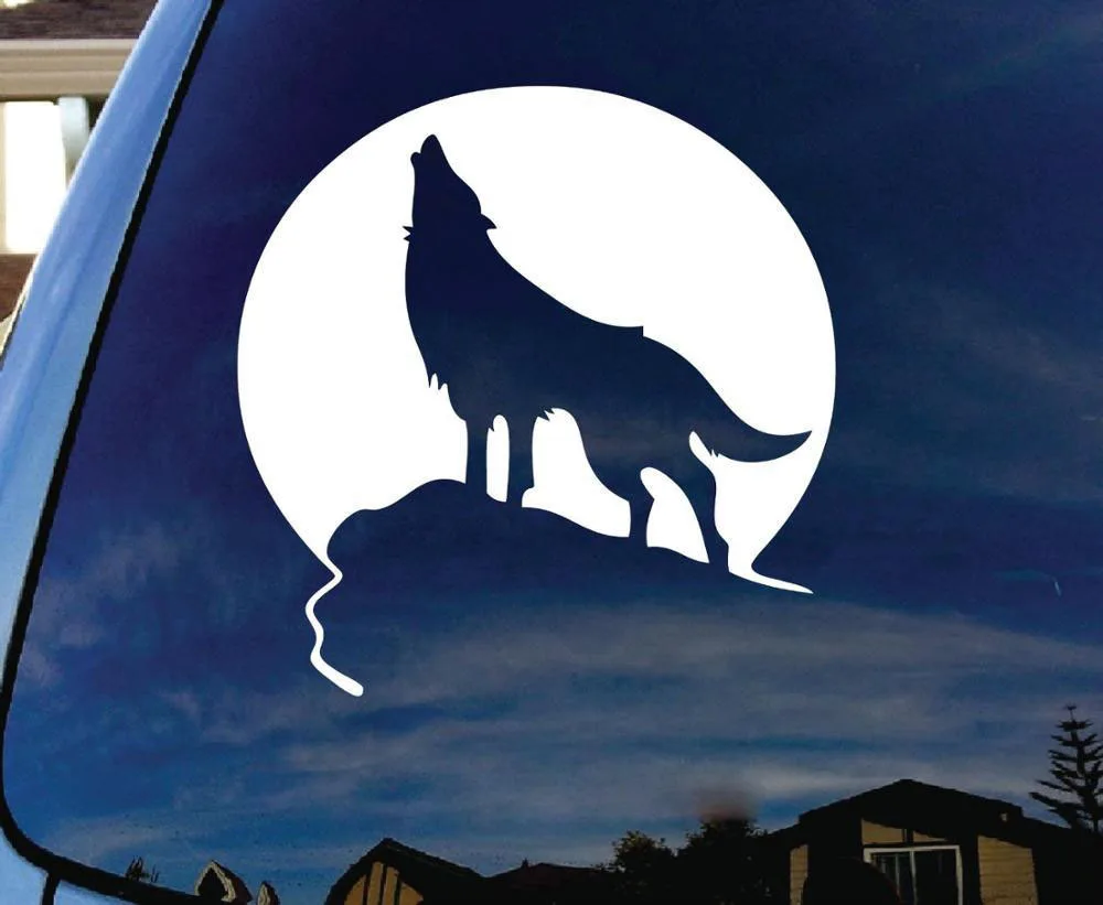 

14cm Car Styling Howl Wolf Moon Stickers Car Cartoon Sticker Rear Window Animal Sticker Auto Decal Waterproof Four Color for Car