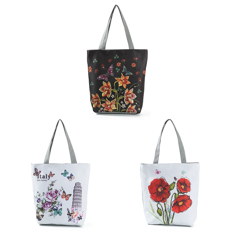  Floral Printed Tote Handbag Female Large Capacity Canvas Shoulder Bag Summer Beach Bag Best Sale-WT