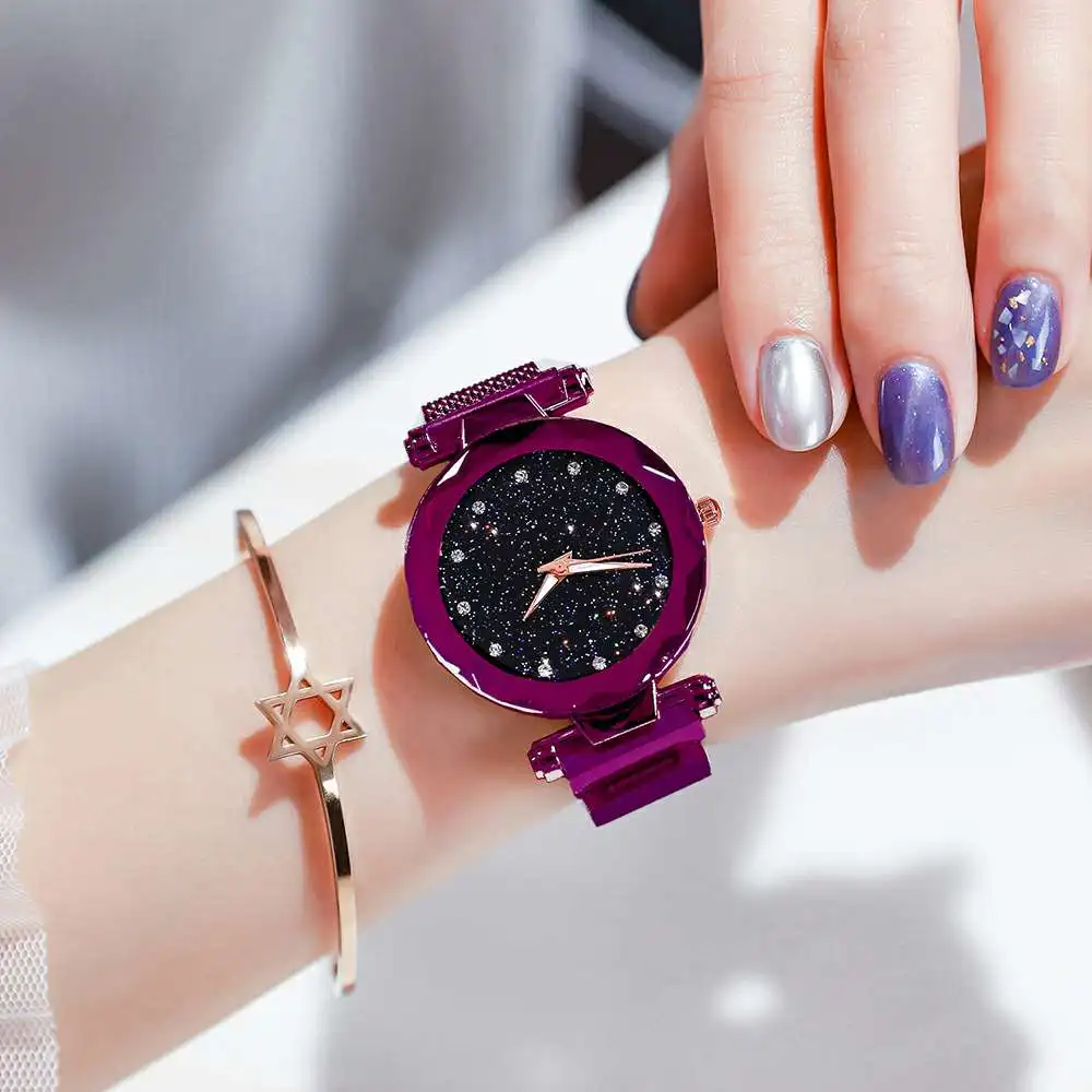 

2019 Best Selling Women Watches Luxury Rose Gold Mesh Ladies Magnetic Clock Starry Sky Crystal Quartz Wrist Watches Montre femme