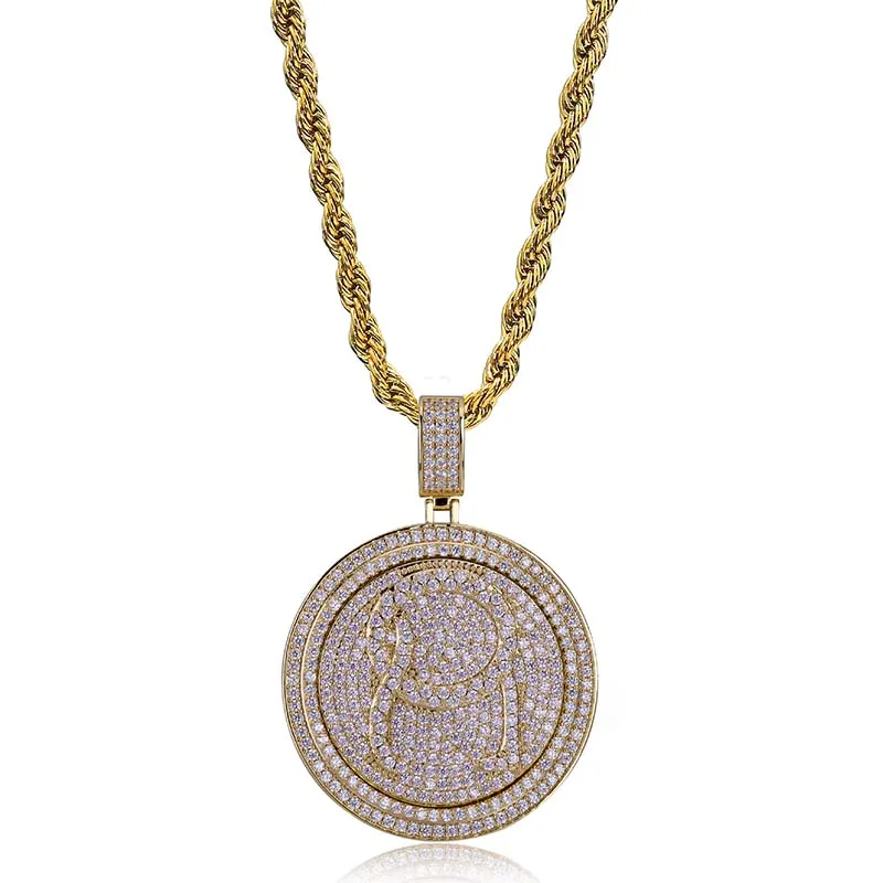 

Iced Out Double disc Pendant Necklace Men's Hip Hop Micro Pave AAA Cubic Necklace Gold Color Chain Jewelry Gfit dropshipping