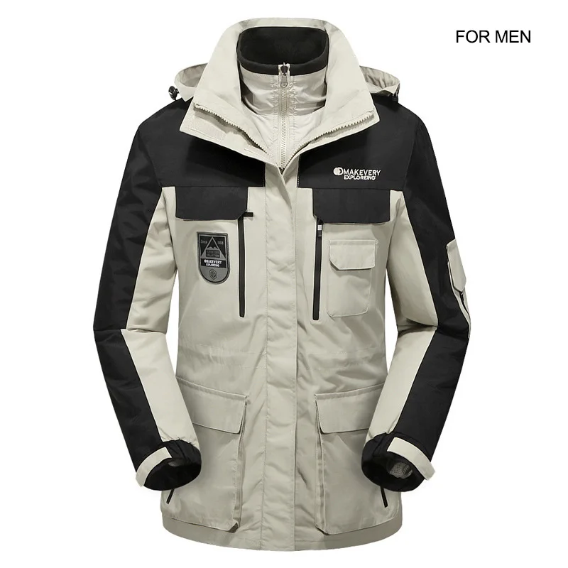 Зимняя ветрозащитная водонепроницаемая куртка для мужчин размера плюс 4XL флисовая куртка пальто для мужчин и женщин зимняя куртка для кемпинга брендовая одежда - Цвет: men white