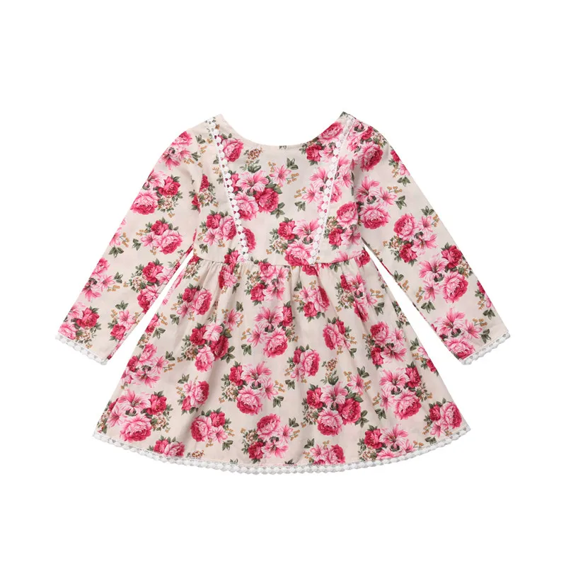 Принцессы для маленьких девочек платье с цветочным принтом для новорожденных Демисезонный с длинным рукавом спинки кисточкой