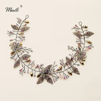 

Miallo Fashion Multicolored Flowers Handmade Headpieces Crystal Hair Vine Wedding Hair Ornaments Jewelry Bridal Headband
