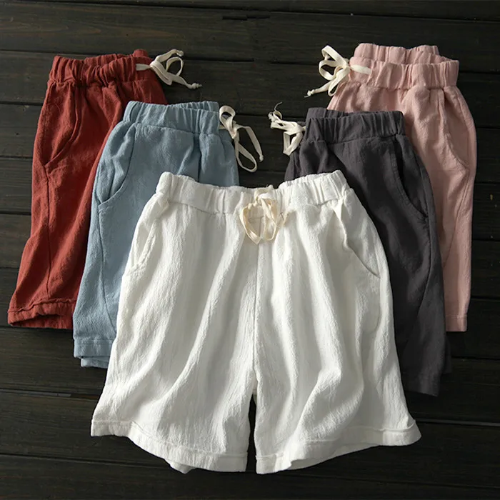

Summer Cool Linen Shorts Women Drawstring Wide Leg Plus Size Shorts Hotpants High Waist Shorts pantacourt Feminino Bermudas