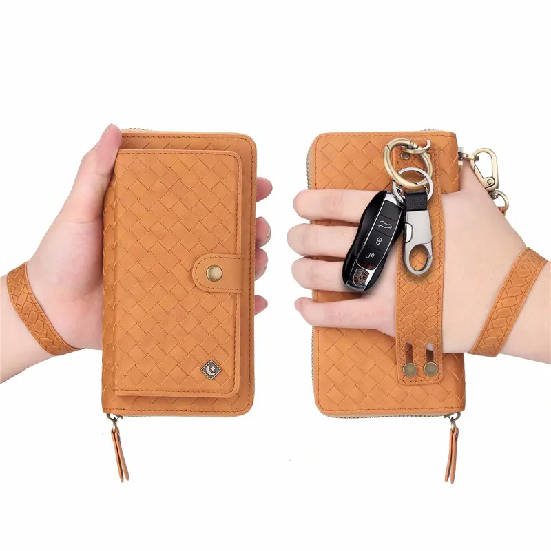 Роскошный Съемный кожаный чехол на молнии с отделением для карт для iPhone 11 Pro XS Max XR X 8 7 6 6S Plus многофункциональная сумка - Цвет: BZW-brown