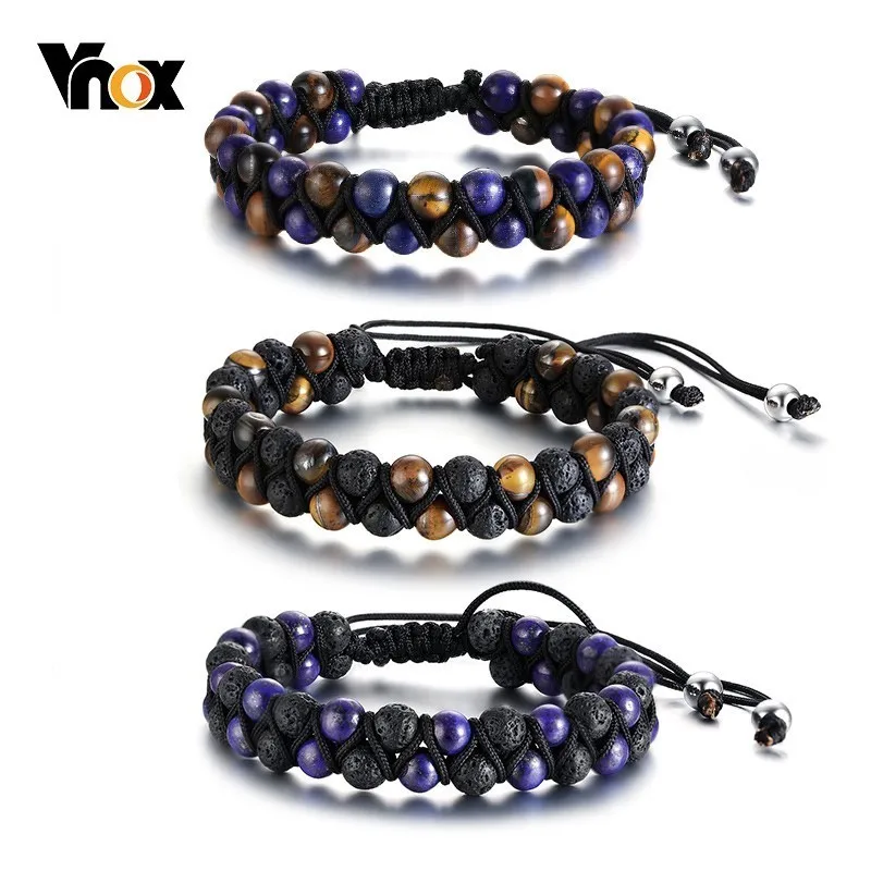 

Vnox Vintage Braided Tiger Eye Stone Beads Bracelets for Men Woman Length Adjustable pulseira masculina Tribal Accessory