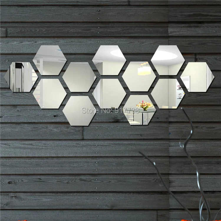 Big Size 3d Stickers Acrylic Mirror 100*120mm 12pcs Hexagon Living Room