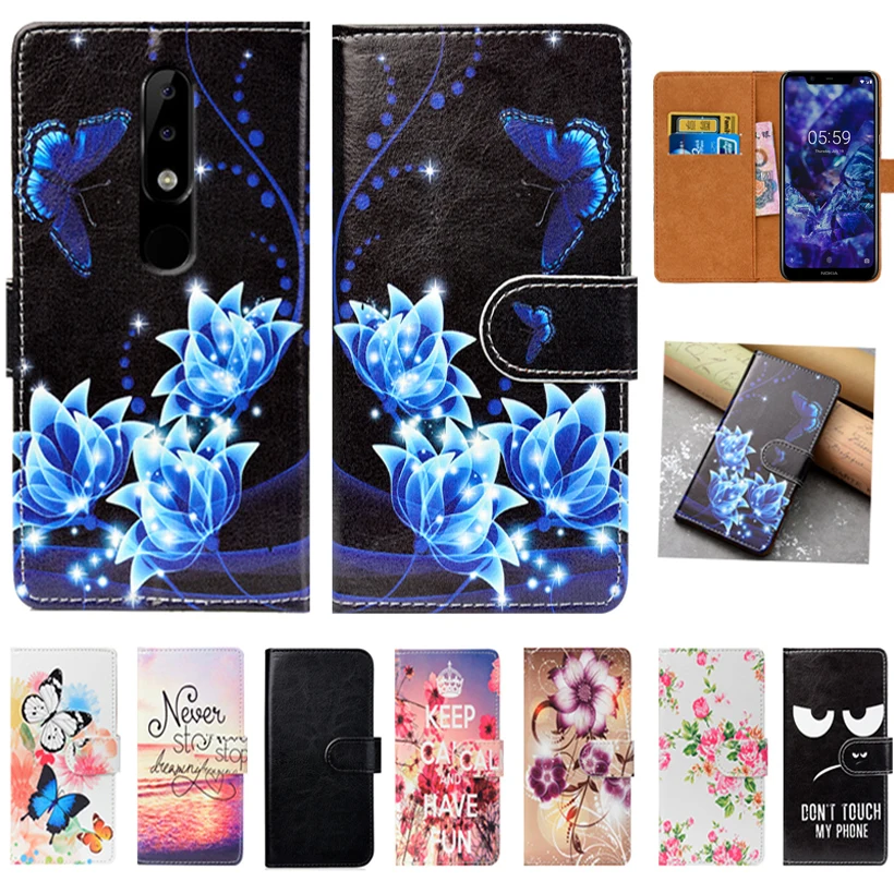 

For Nokia 5.1 Plus Case High Quality Pu Leather 5.86" Print Flip Wallet Case Back Cover Book Case Phone Bag Cases