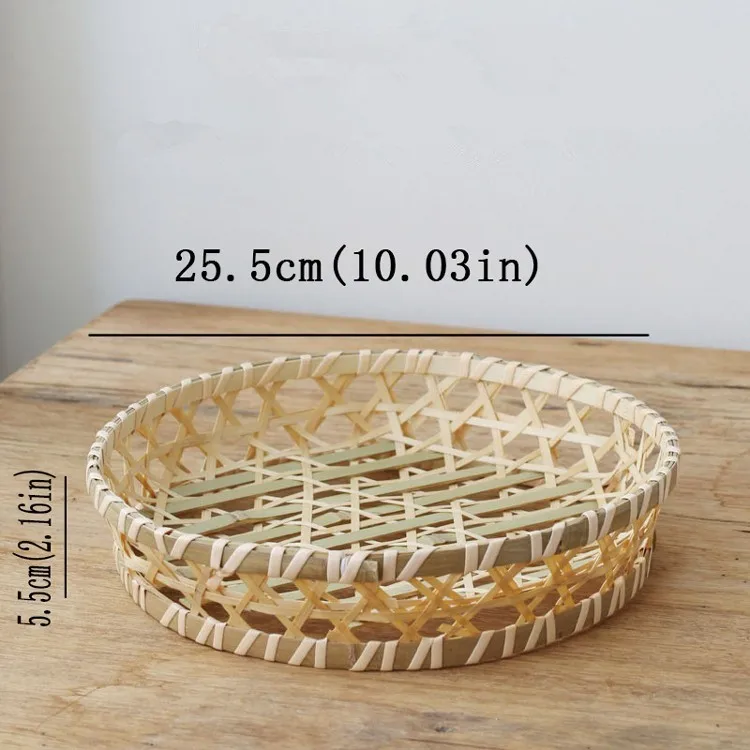Бамбуковые солнечные очки ручной работы, корзина для фруктов из ротанга плетеные соломенные Еда завтрак хлеб органайзер для пикника маленькие круглые квадратные тарелки для Кухня - Color: Round 5x25cm L